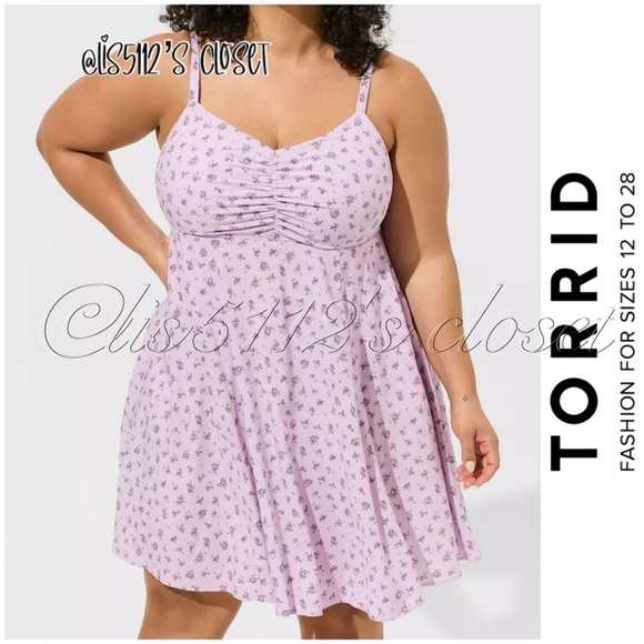 Torrid Purple Rose Floral Print Mini Challis Skater Dress 1X 14 16 - Picture 1 of 15